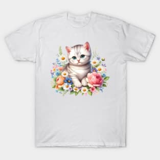 A cat decorated with beautiful colorful flowers. T-Shirt